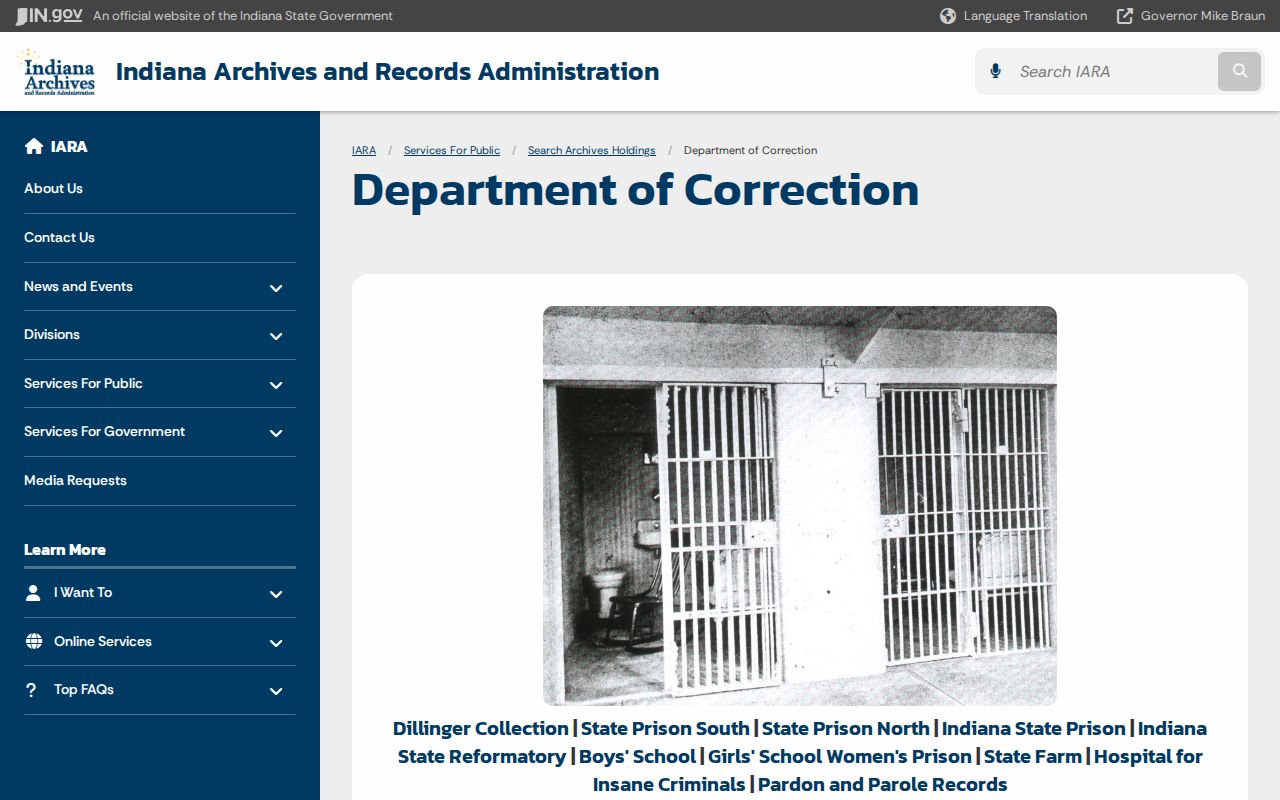 Indiana State Archives old correction records related to Perry County