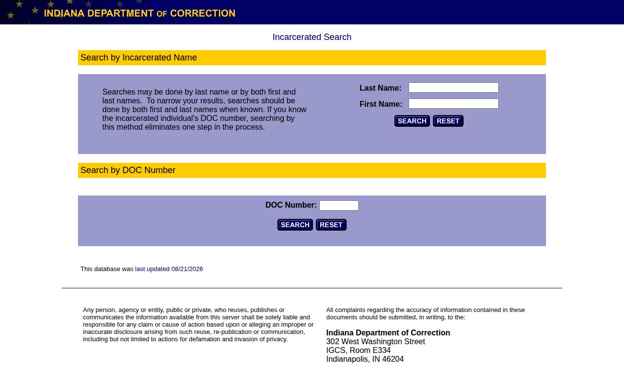 Indiana DOC Perry County offender search