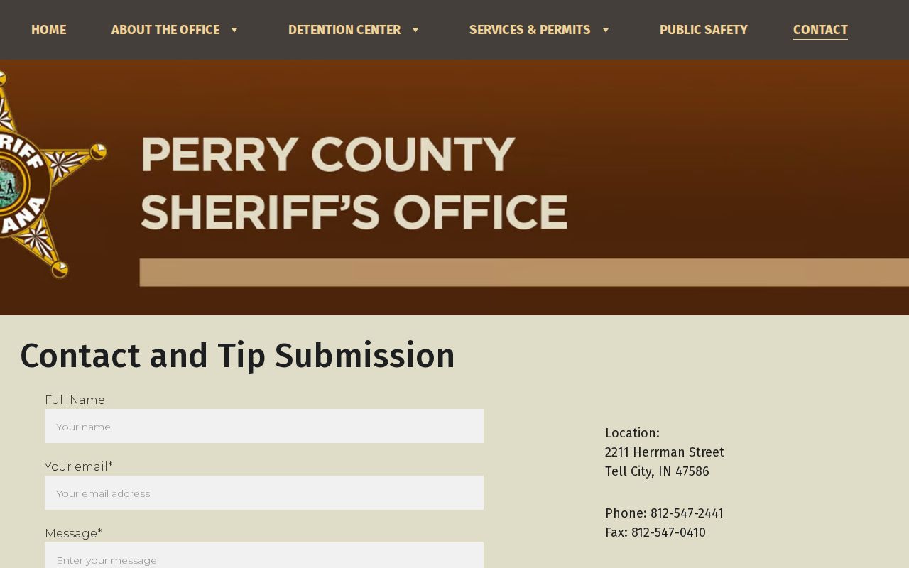 Perry County booking record contact and request page